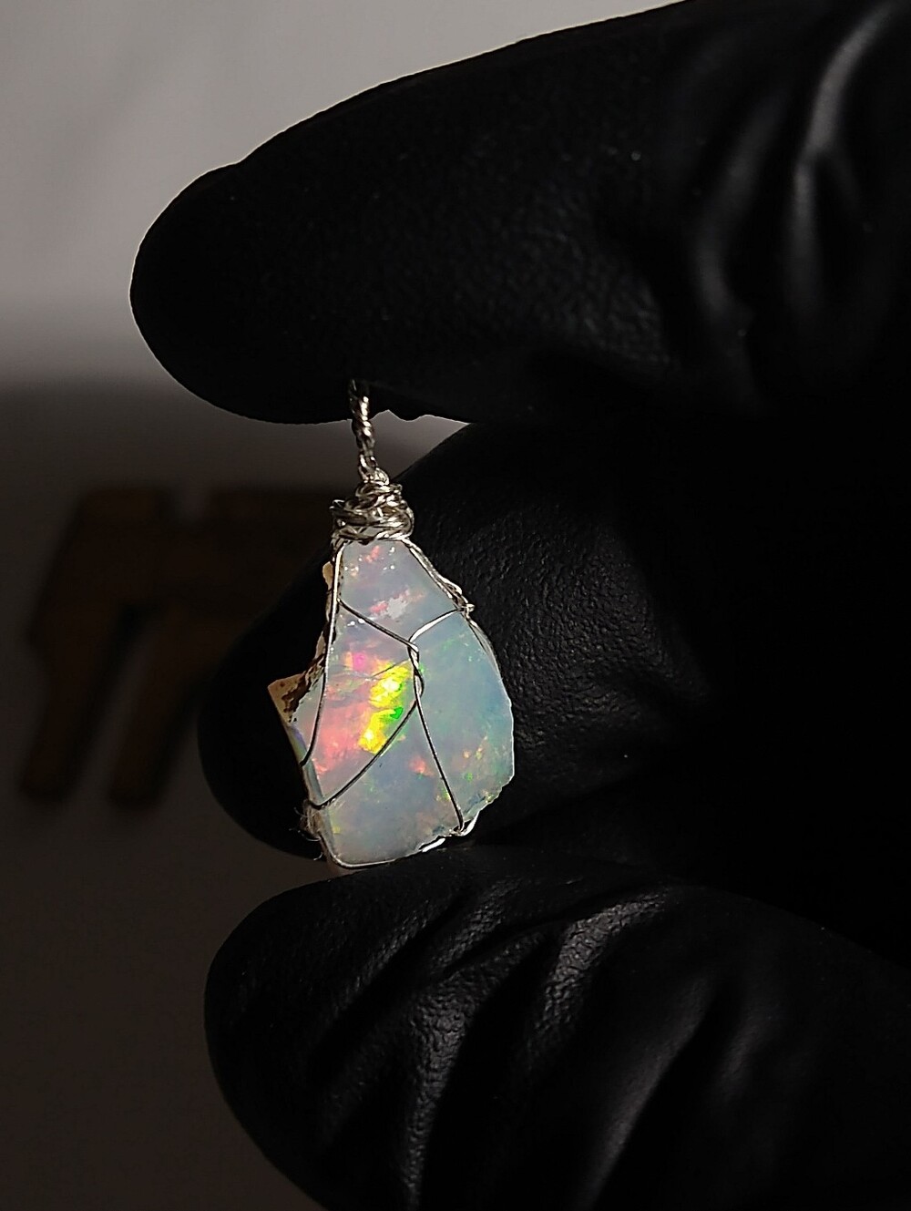 High Grade Natural Opal Sterling Silver Wire Wrap Pendant